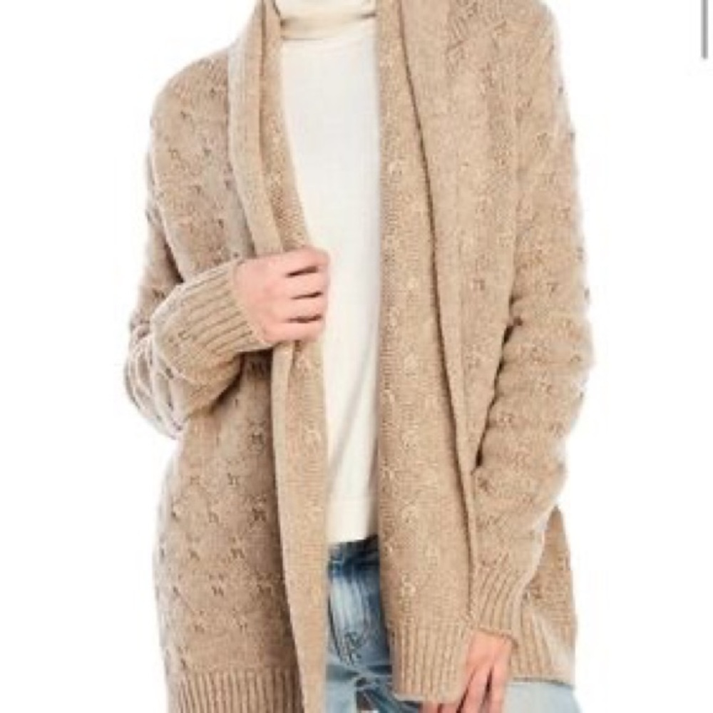 New Vince Chunky Wool/Yak Cardigan – Size Small – Tan/Beige – Longline Boho